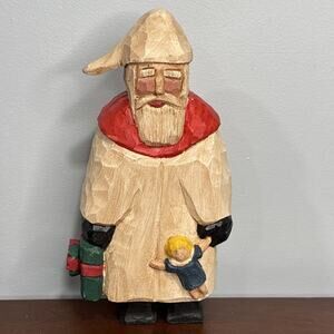 Old World Santa Mitch Claus England By Lancy Smith Hand Carved Folk Art
